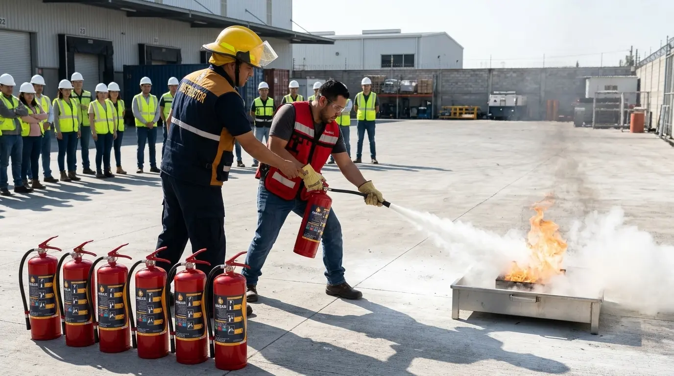 Capacitación práctica de uso de extintores con fuego controlado para brigada de empresa
