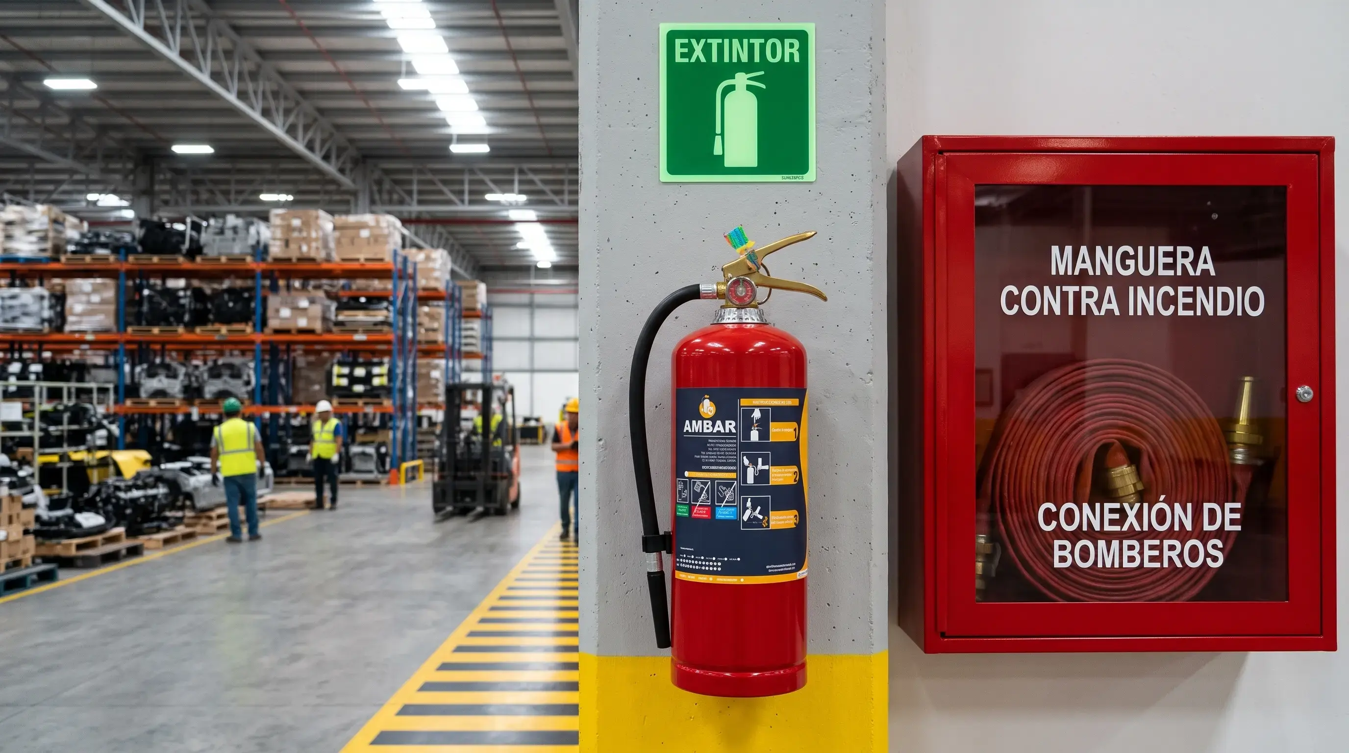 Extintores AMBAR - equipo contra incendio centro de distribucion logistica certificado NOM-154-SCFI y NOM-002-STPS para empresas en CDMX y Area Metropolitana